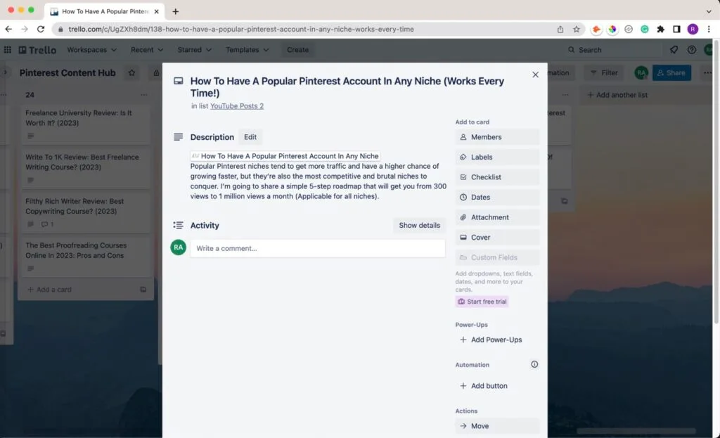 Trello System Pinterest Pin Scheduling process