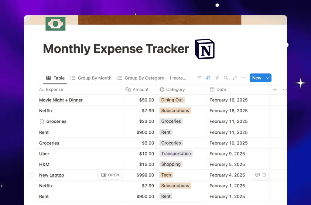 Monthly Budget tracker Notion